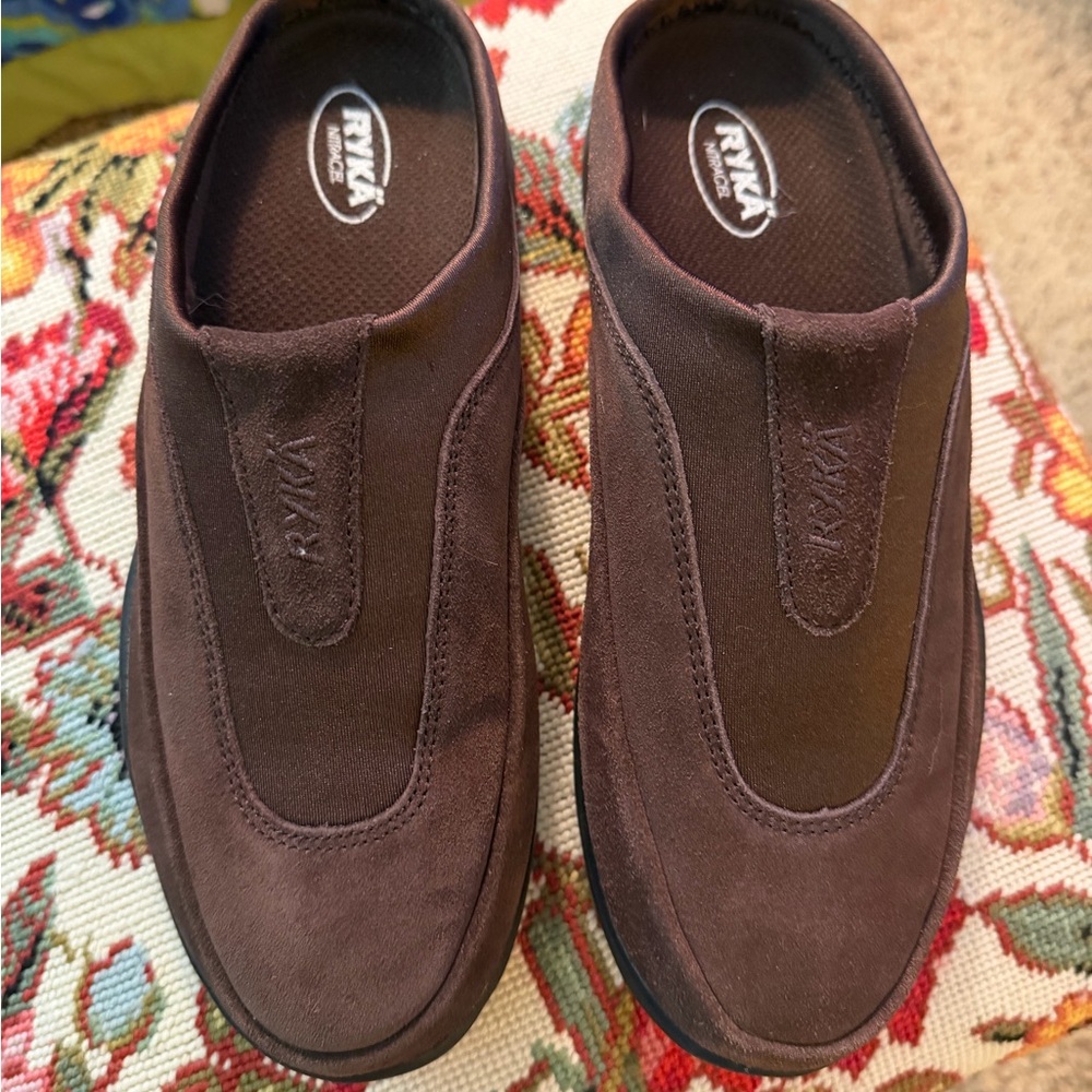 New Ryka Women's Suede & Neoprene Slip-on Comfort Clogs Brown 9M